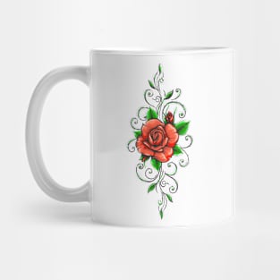 Colored Roses Flower Tattoo in Engraving Style Mug